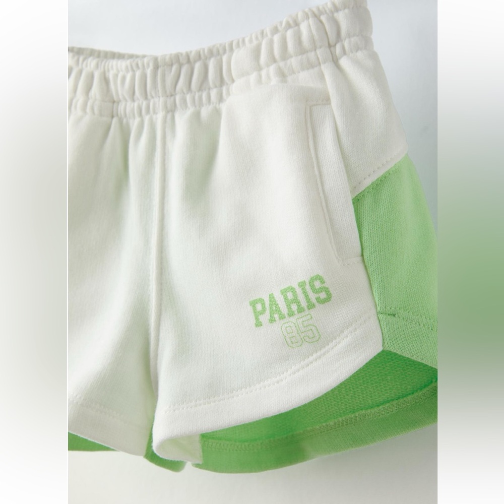 NWT 7Y cotton block text shorts Paris - Picture 3 of 3